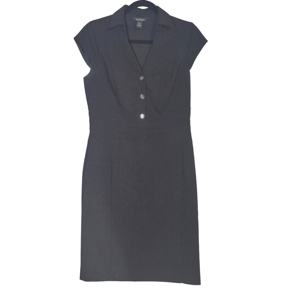 White House Black Market Black Collar Cap Sleeve Sheath Dress Knee Length Size 8